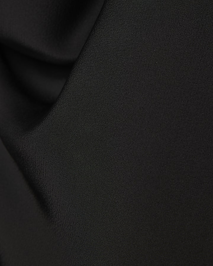 Black Strappy Cowl Neck Lace Trim Midi Dress