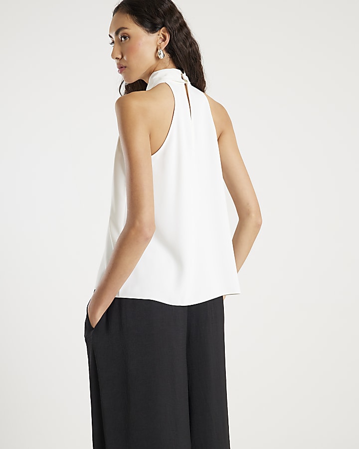 Cream Sleeveless Halter Neck Blouse