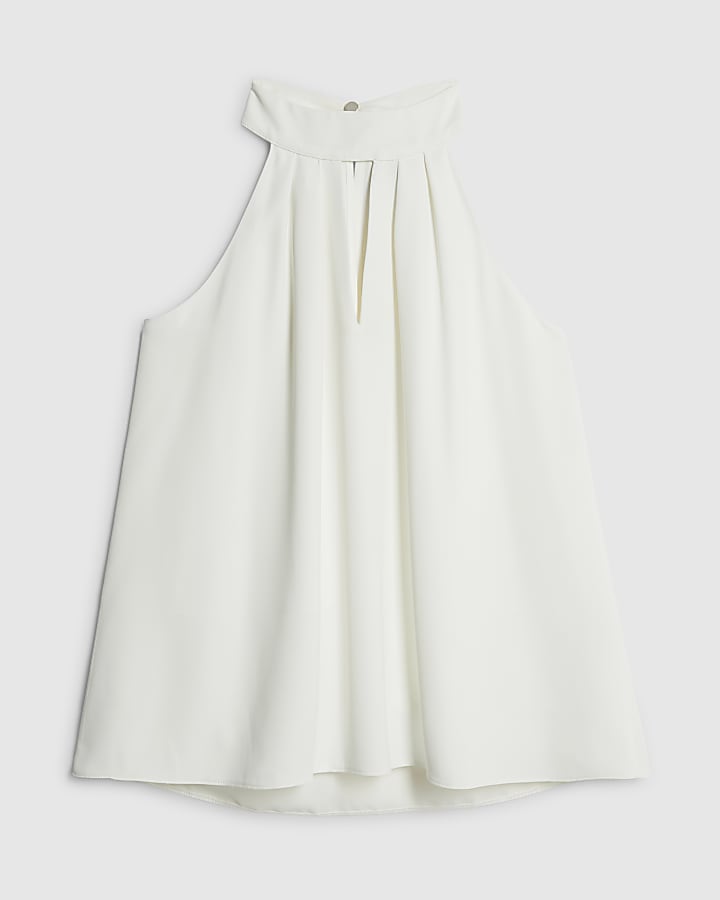 Cream Sleeveless Halter Neck Blouse