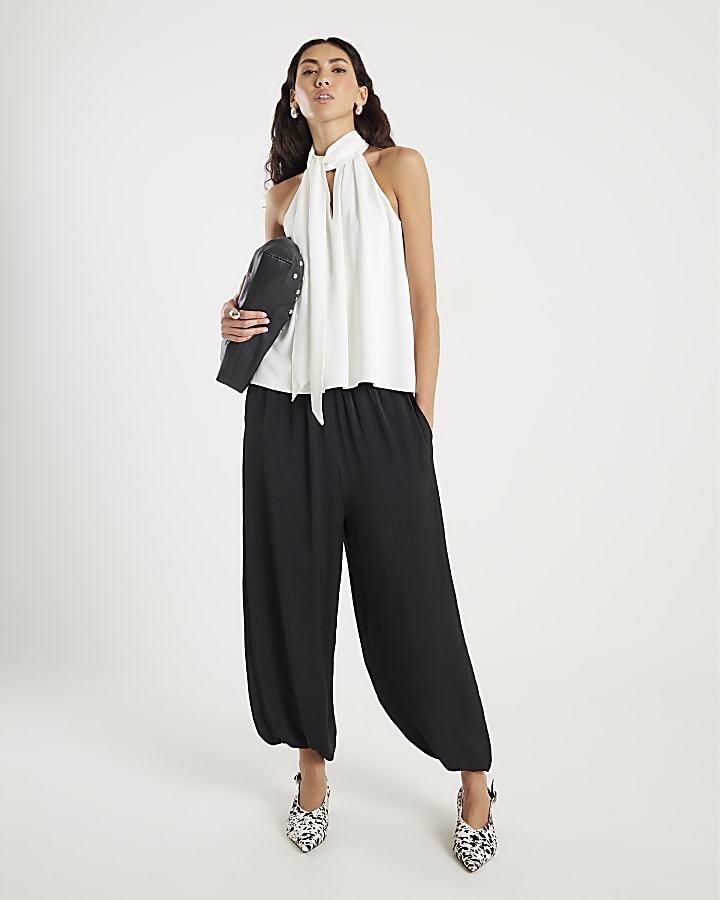 Cream Sleeveless Halter Neck Blouse