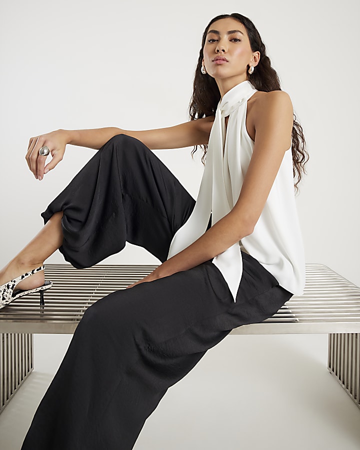 Cream Sleeveless Halter Neck Blouse