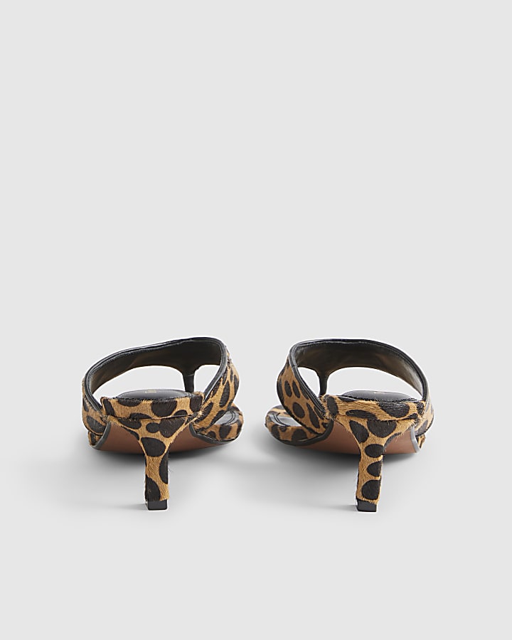 Brown Leopard Print Toe Thong Mule Sandals