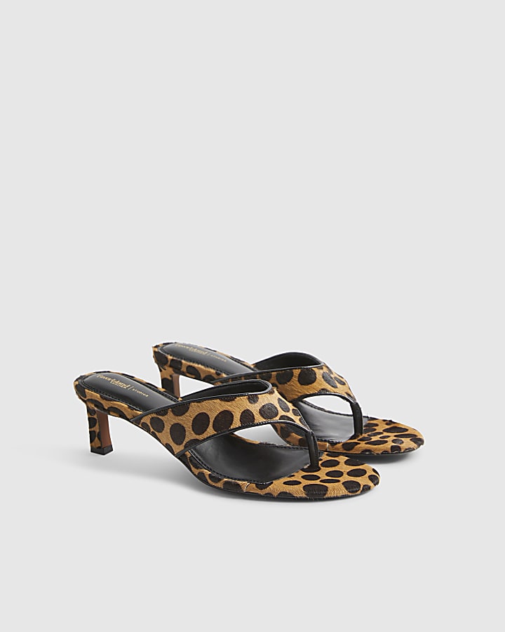 Brown Leopard Print Toe Thong Mule Sandals