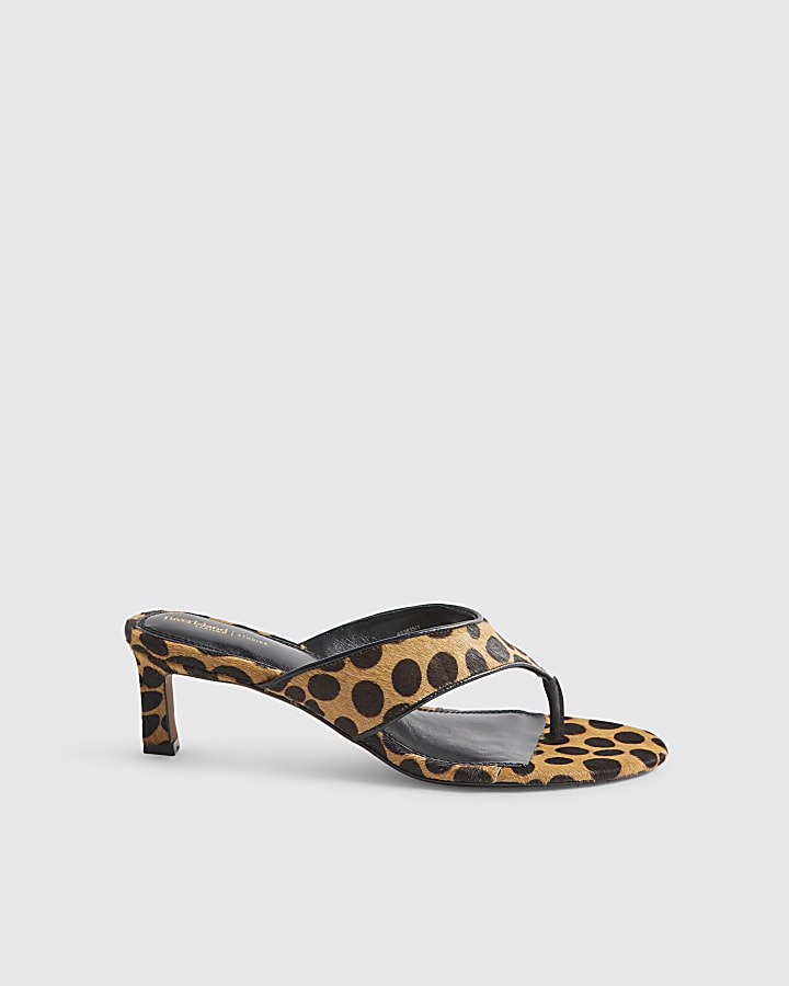 Brown Leopard Print Toe Thong Mule Sandals