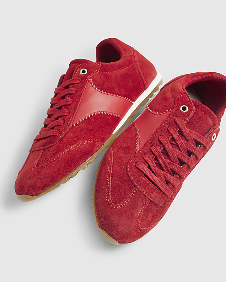 Red Suede Retro Trainers