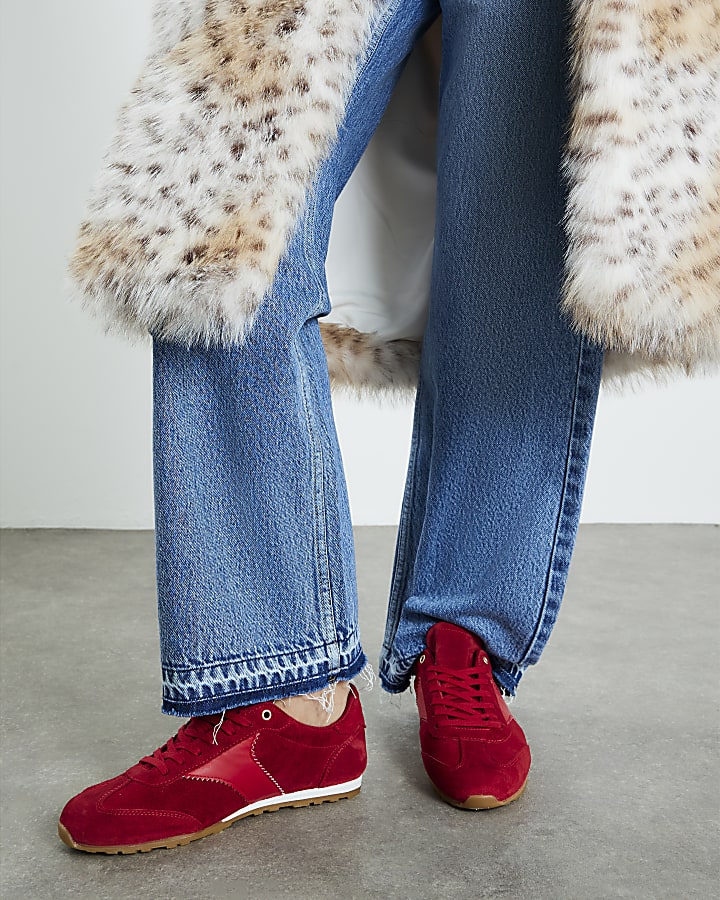 Red Suede Retro Trainers
