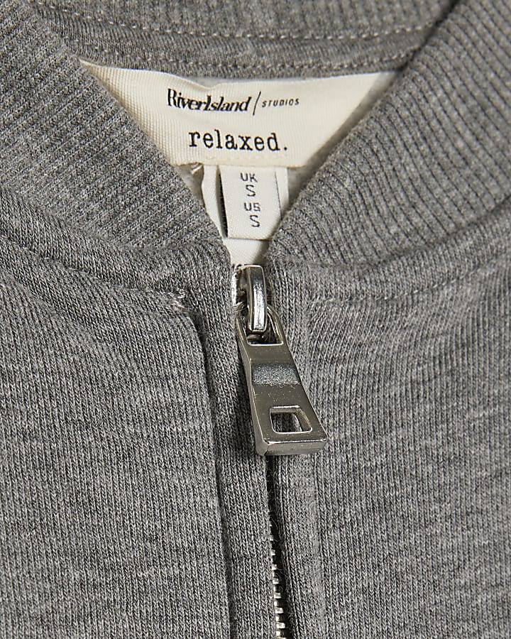 Grey Long Sleeve Zip Up Bomber Sweatshirt