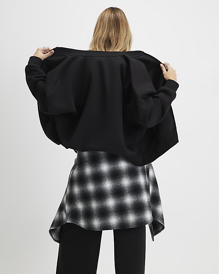 Black Long Sleeve Zip Up Bomber Sweatshirt