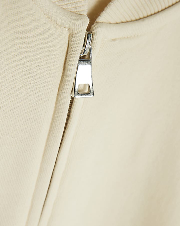 Cream Long Sleeve Zip Up Bomber Sweatshirt