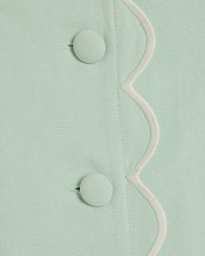 Green Linen Blend Scallop Trim Waistcoat