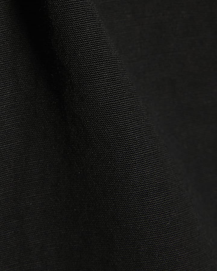 Black Linen Blend Scallop Trim Tank Top