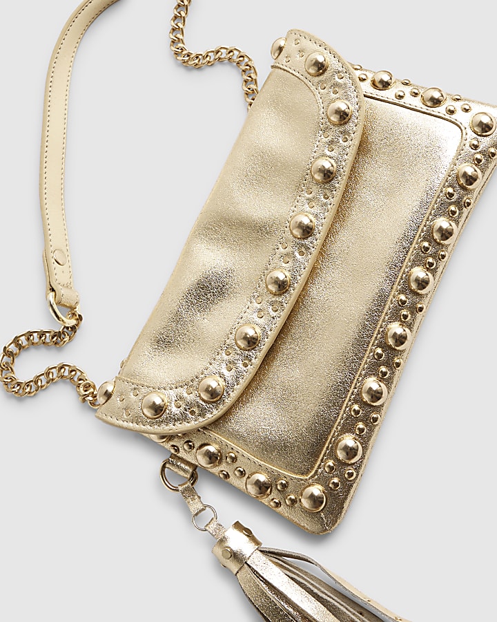 Gold Studded Tassel Cross Body Bag