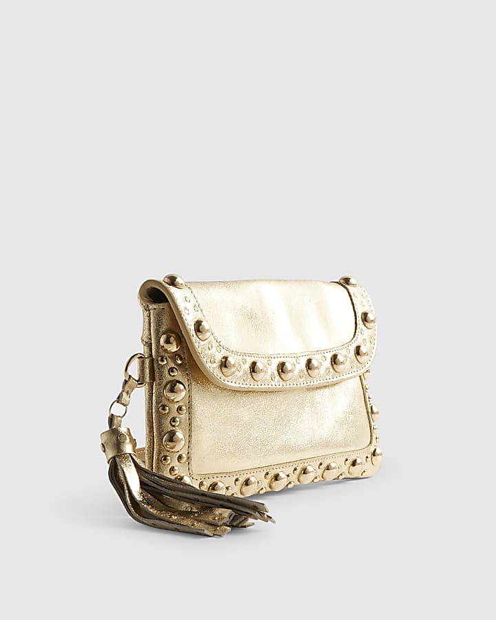 Gold Studded Tassel Cross Body Bag