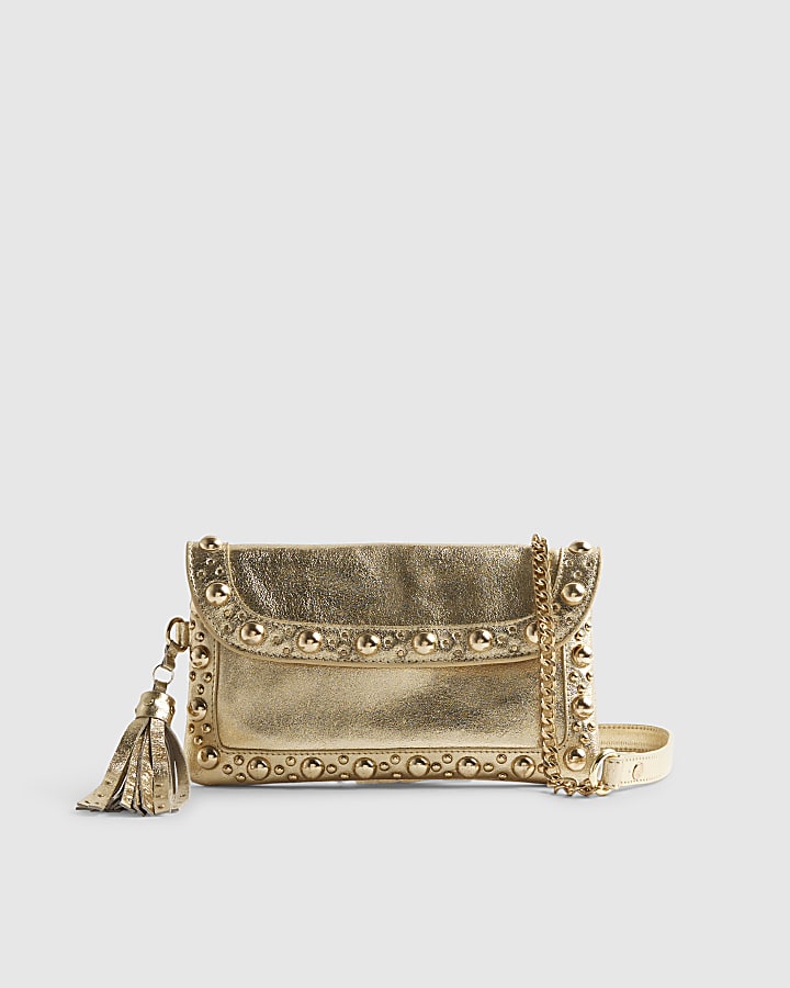 Gold Studded Tassel Cross Body Bag