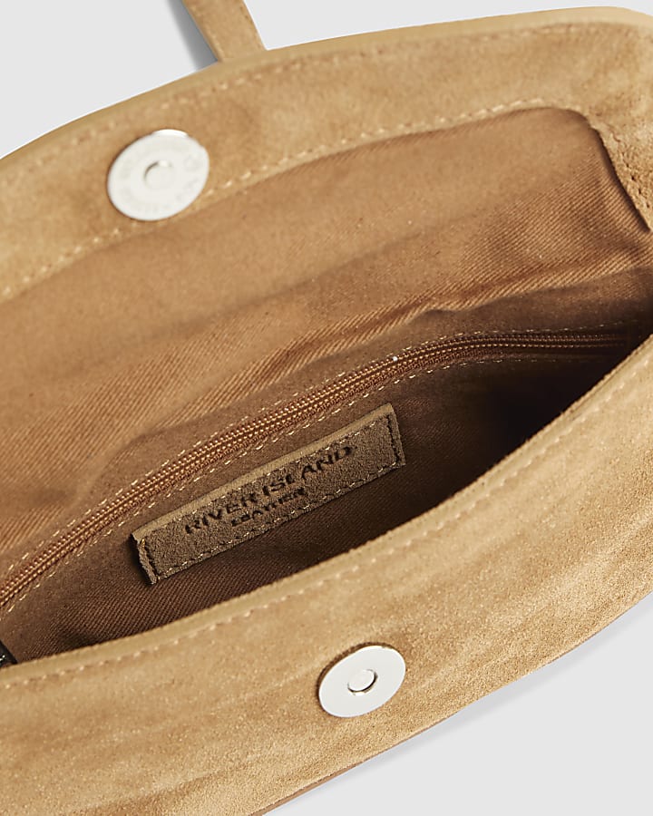 Brown Suede Studded Tassel Cross Body Bag