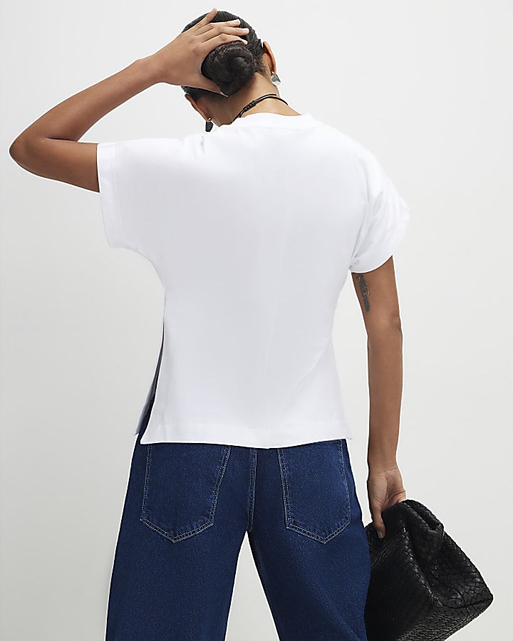 White Short Sleeve Split Hem T-shirt