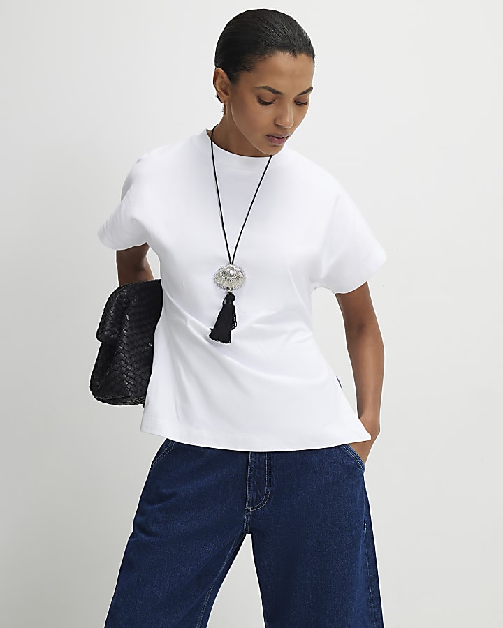 White Short Sleeve Split Hem T-shirt