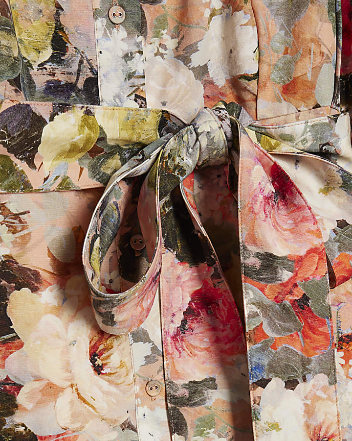 Pink Floral Mini Shirt Dress