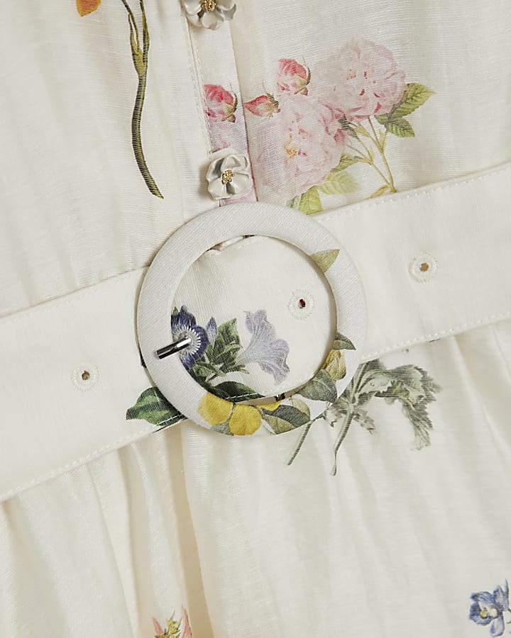 Cream Floral Mini Shirt Dress