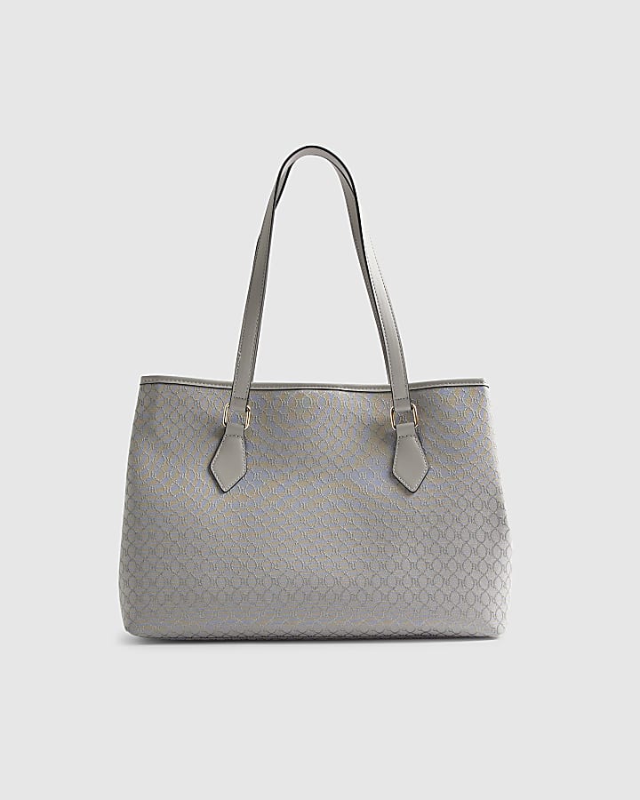 Grey Stripe Monogram Shopper Bag