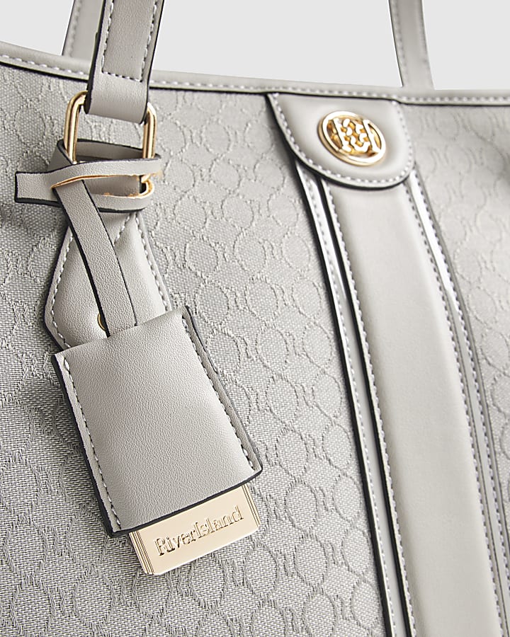 Grey Stripe Monogram Shopper Bag