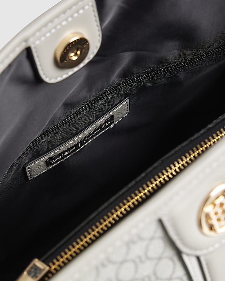 Grey Stripe Monogram Shopper Bag