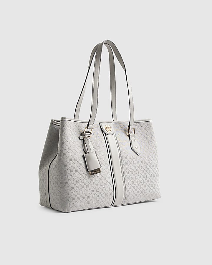 Grey Stripe Monogram Shopper Bag
