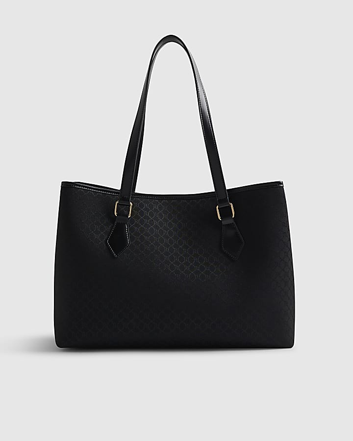 Black Stripe Monogram Shopper Bag