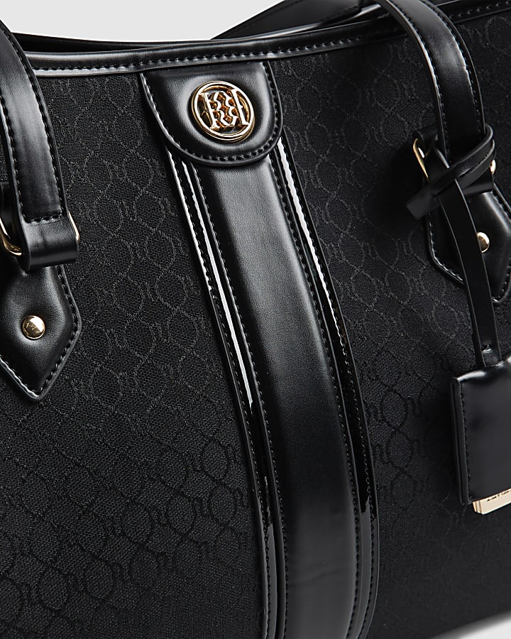 Black Stripe Monogram Shopper Bag