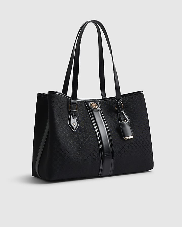 Black Stripe Monogram Shopper Bag