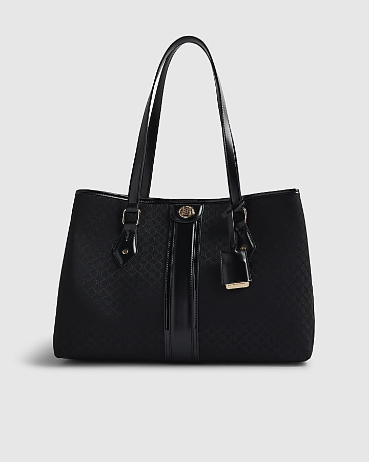 Black Stripe Monogram Shopper Bag