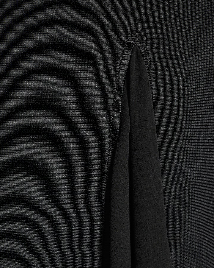 Black Bodycon Godet Skirt Maxi Dress