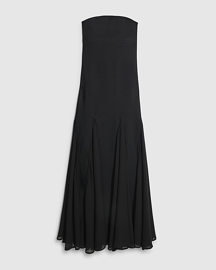 Black Bodycon Godet Skirt Maxi Dress