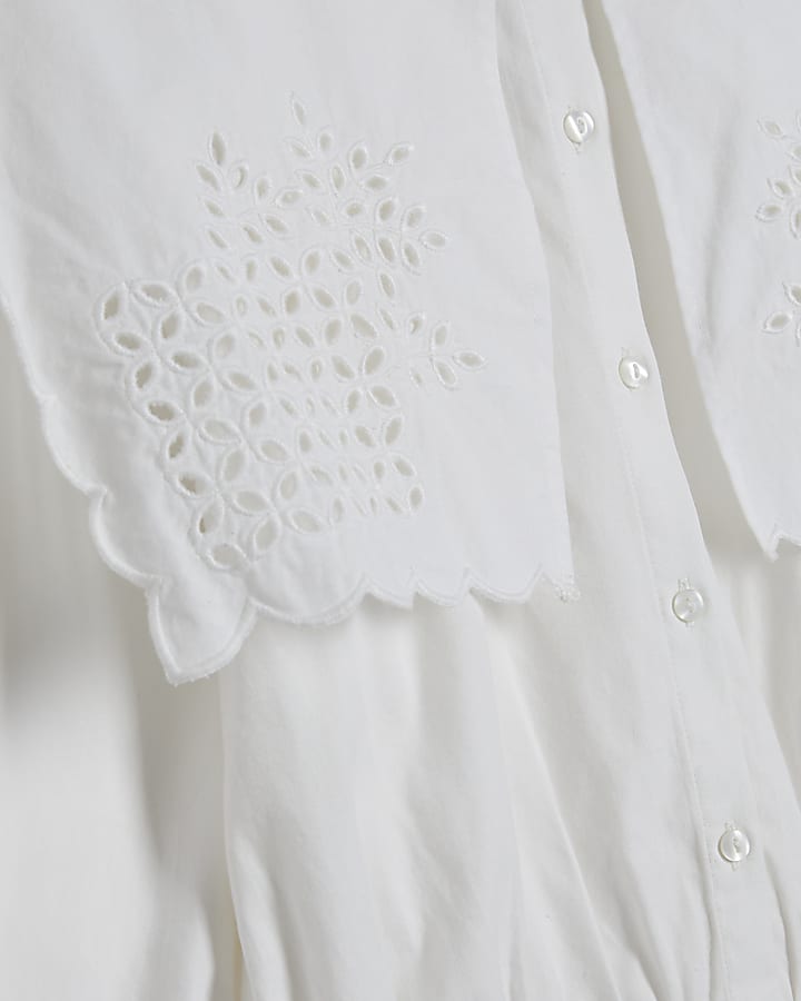 White Broderie Detail Cropped Shirt