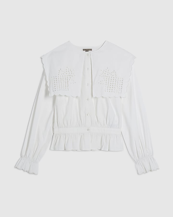 White Broderie Detail Cropped Shirt