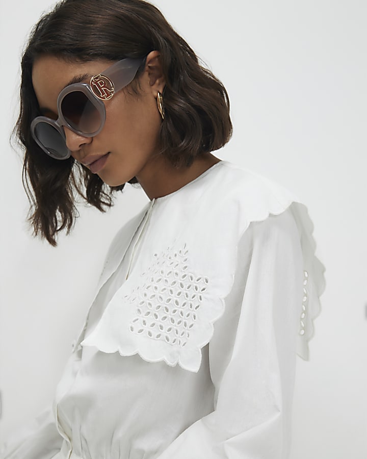White Broderie Detail Cropped Shirt
