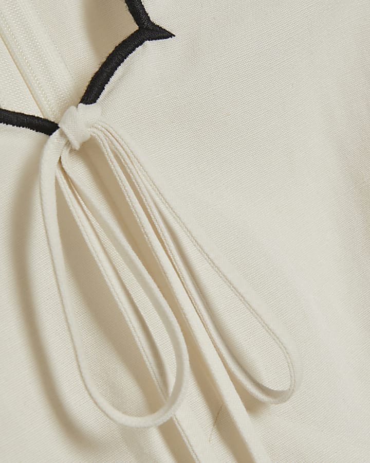 White Linen Blend Scallop Trim Mini Dress