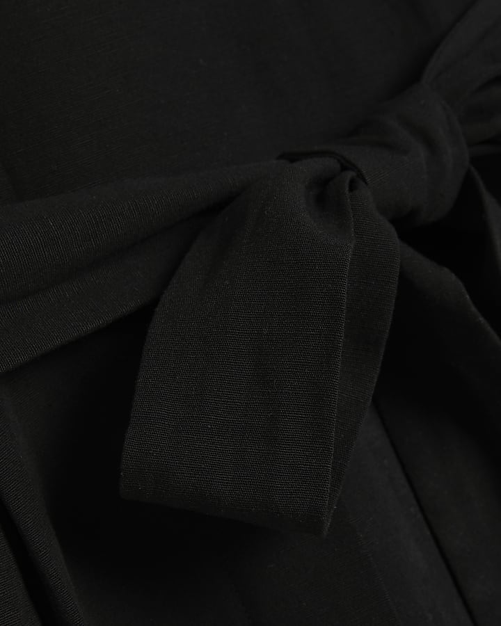 Black Linen Blend Scallop Playsuit