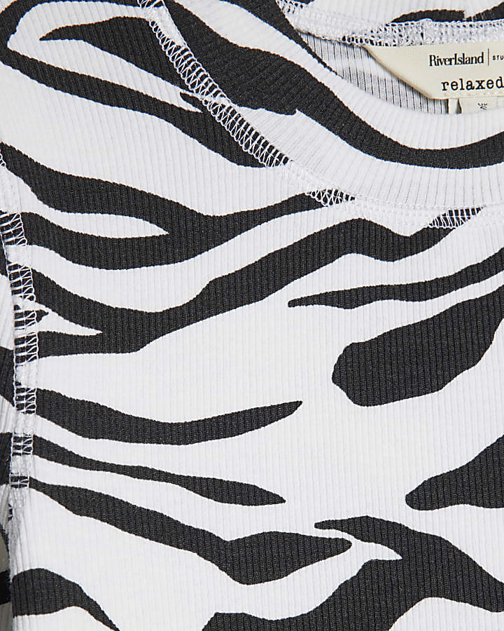 Black Zebra Print Ribbed Midi Dress