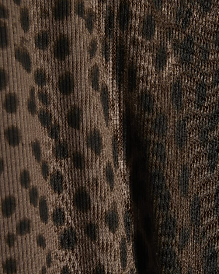 Brown Animal Print Ribbed Midi Dress