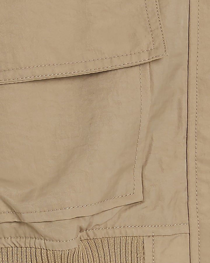 Beige Funnel Neck Bomber Jacket