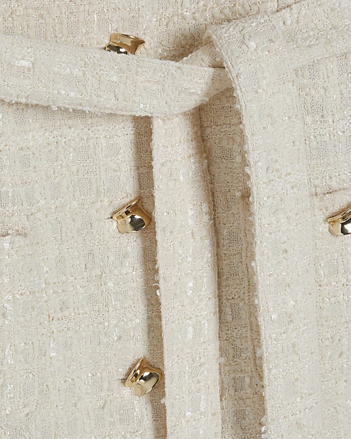 Cream Boucle Belted Mini Dress