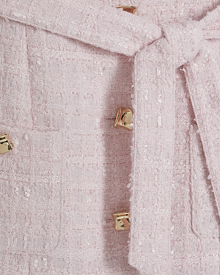 Pink Boucle Belted Mini Dress