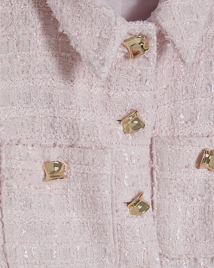 Pink Boucle Collared Sleeveless Waistcoat