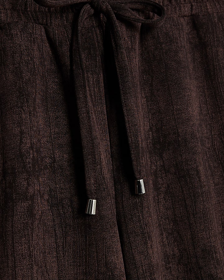 Petite Brown Premium Crinkle Wide Leg Joggers