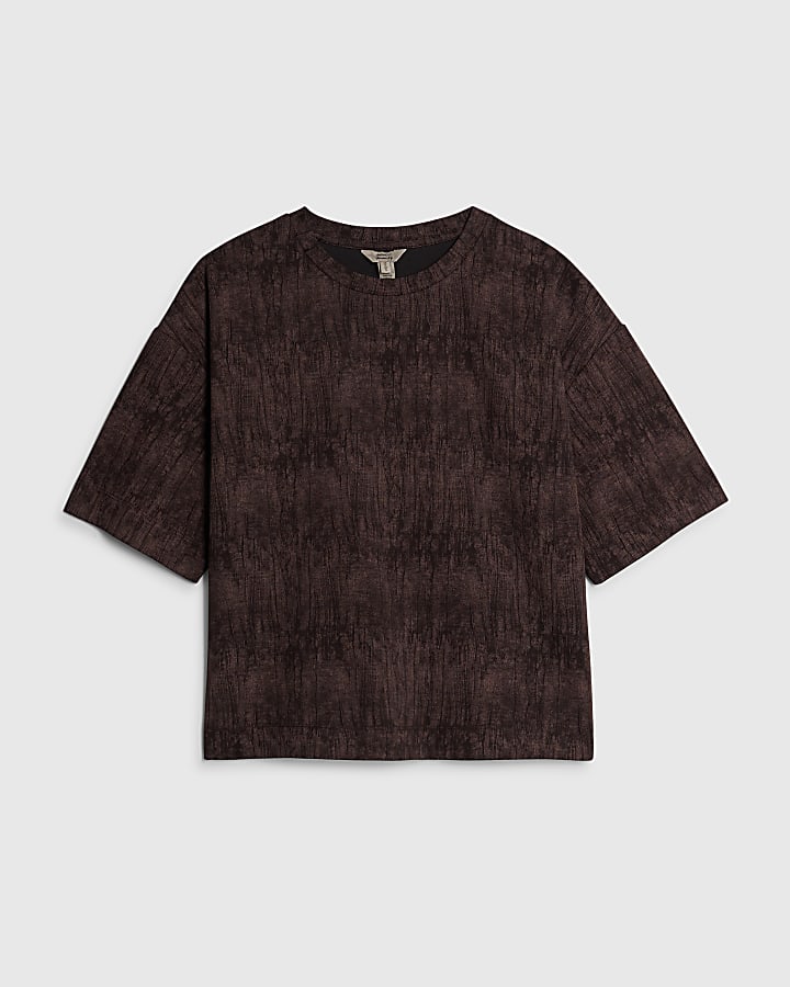 Petite Brown Premium Crinkle Boxy T-shirt