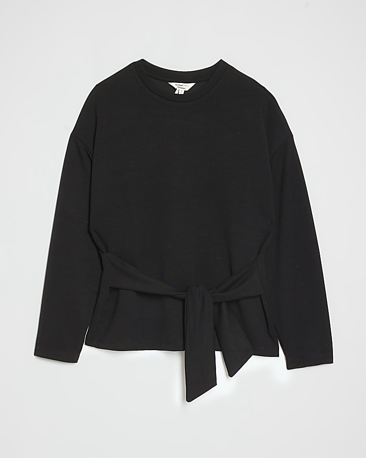 Petite Black Premium Tie Front Top