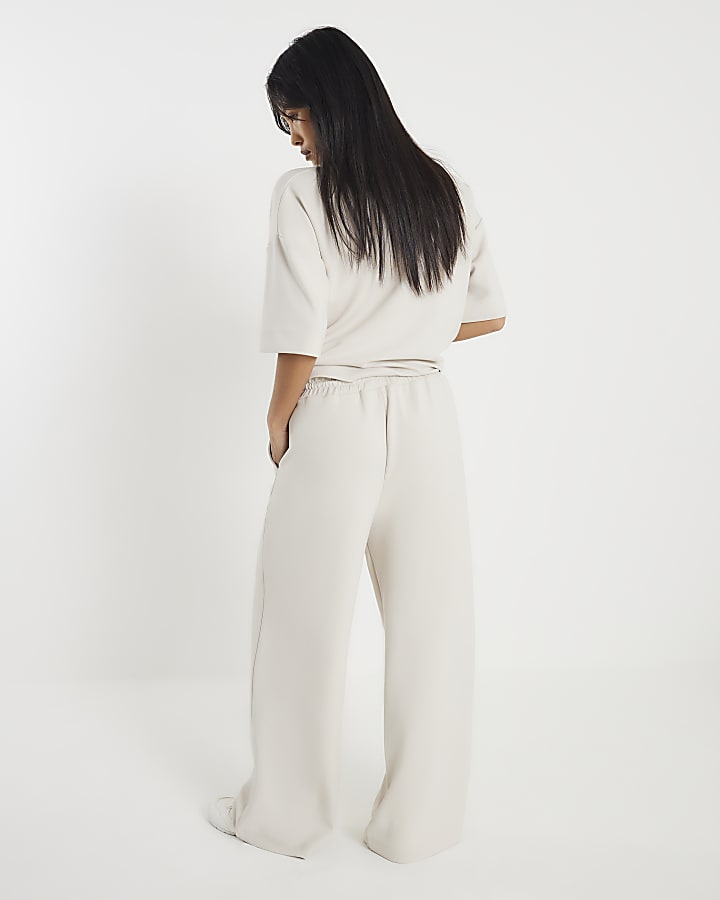 Petite Cream Premium Wide Leg Joggers