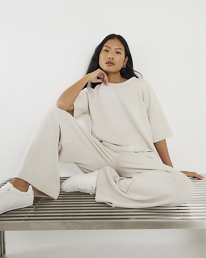 Petite Cream Premium Wide Leg Joggers