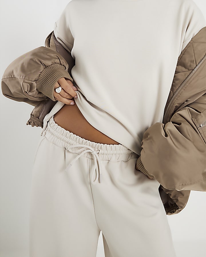 Petite Cream Premium Wide Leg Joggers